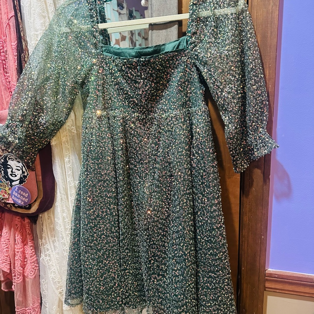 Emerald Sundae Altar’d State Mini Party Dress Sparkle Green & Gold S - Picture 16 of 16